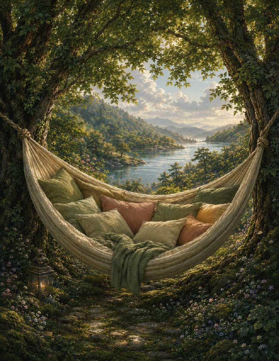Peaceful hammock artwork from the Safe and Grounded workbook