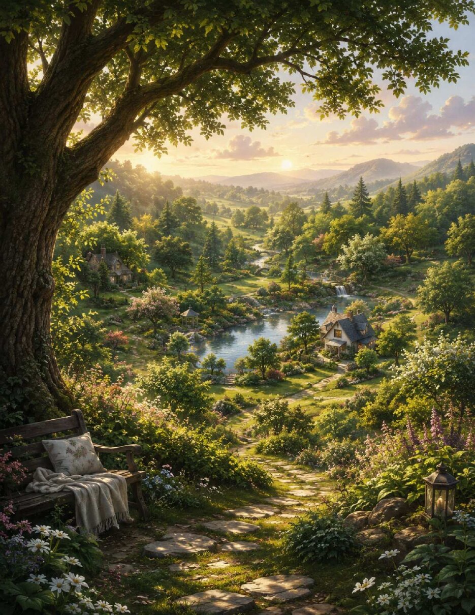 Expansive sunlit valley artwork from the Safe and Grounded workbook